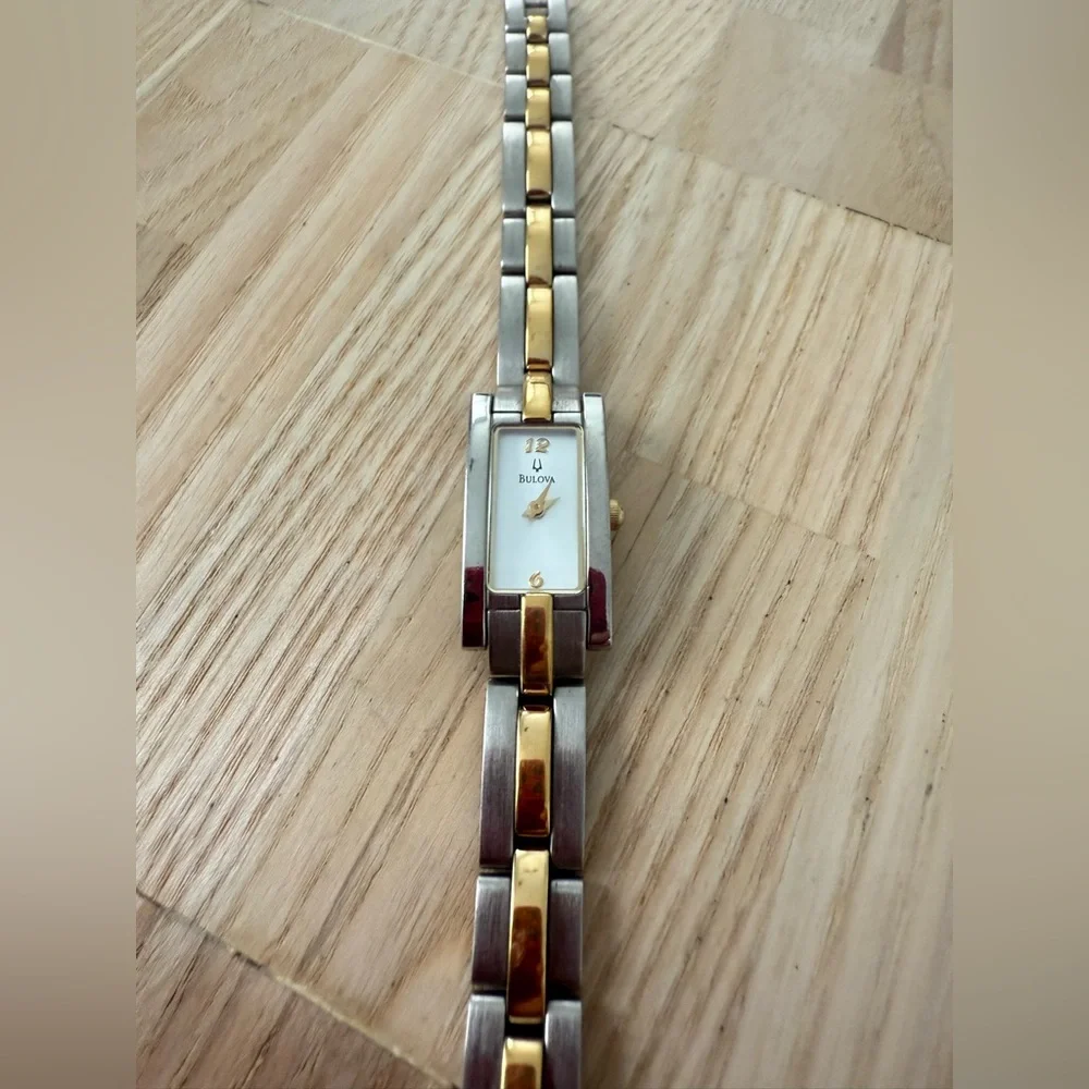 Bulova ladies rectangular two tone dress watch NEW BATTERY